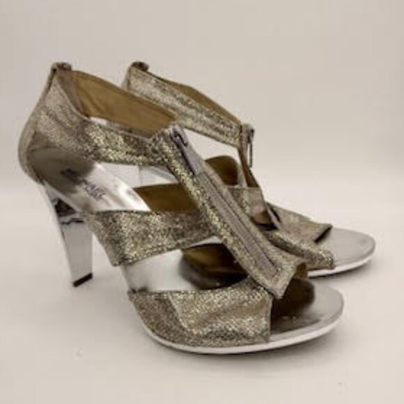 Michael Kors Berkley Silver Metallic Leather Zip Heels Women’s 11M Glam Party - Picture 5 of 11